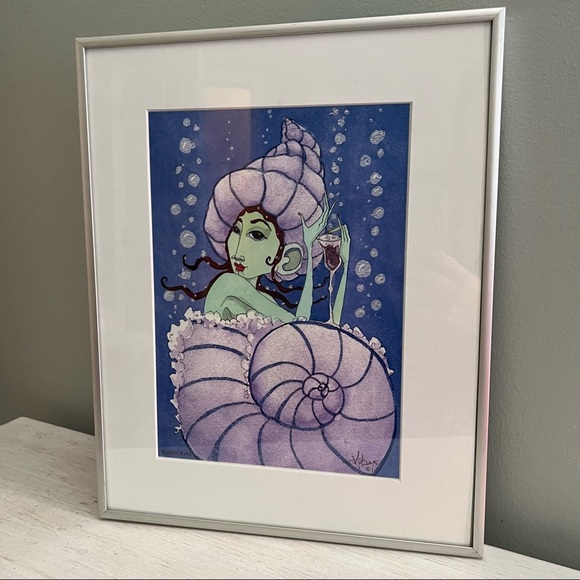 Artisan Signed Framed Bubble Bath Girl in Shell Artwork - Picture 3 of 14